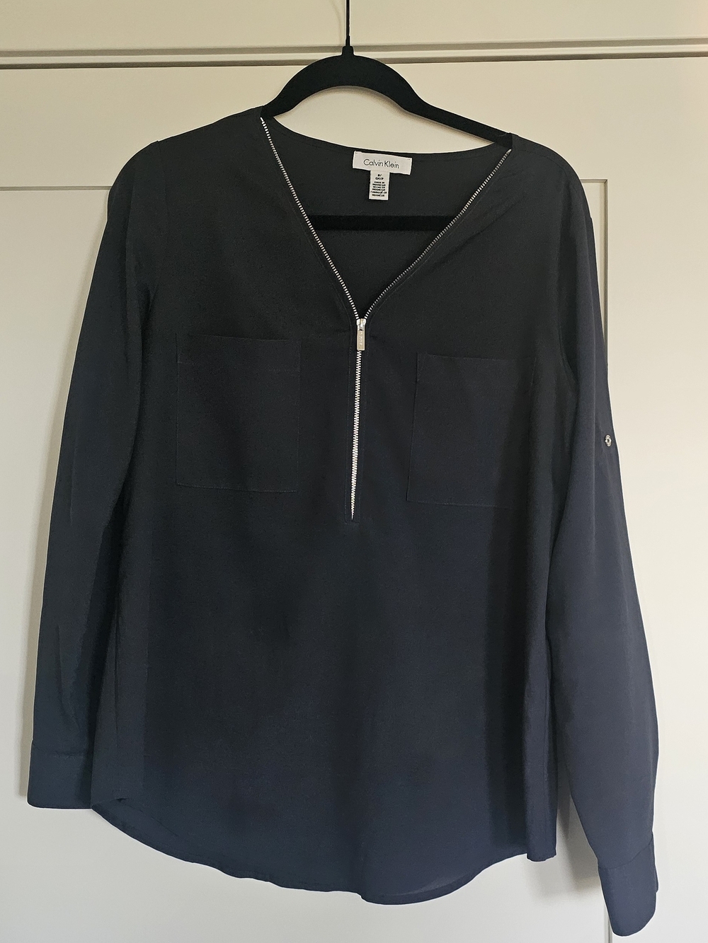 Calvin Klein Navy Zip-Front Blouse